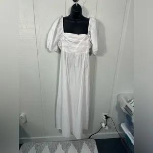 Know One Cares White Empire Cut Poplin Puff Sleeve Midi Dress Size Large NWT thumbnail 2