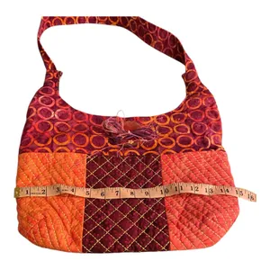 Vintage Handmade Boho Patchwork Quilted Shoulder Bag Orange Red Cottagecore thumbnail 7
