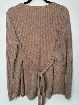 Tie-Back Ribbed Knit Long Sleeve Top Size XL Brown thumbnail 4