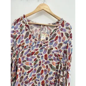 Roper Long Sleeve Multi Color Feather Print Rayon Dress‎ Medium NWT Western Mini thumbnail 5