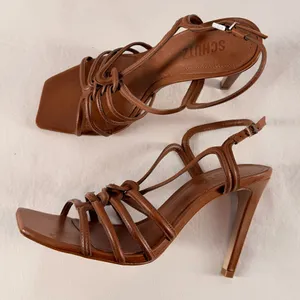SCHUTZ Octavia Calf Leather Square Toe Heeled Sandal‎ in Brown Size 8.5 thumbnail 2