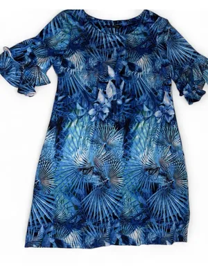 Women's Blue Tropical Print Casual Dress thumbnail 1
