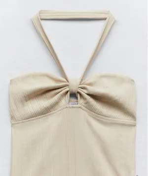 ZARA BODYSUITS | RIBBED HALTER BODYSUIT Sand thumbnail 2