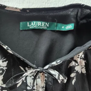 Lauren Ralph Lauren Black White Floral Georgette Tiered Midi Dress Size 2 thumbnail 5