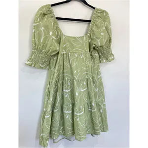 EN SAISON Idrissy Mini Dress Green Floral Puff Sleeve Bow Front Open Back Small thumbnail 7