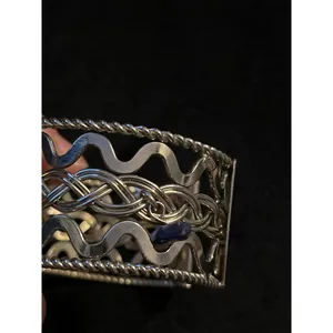 Silver tone cuff bracelet with dangle crystals chakra thumbnail 4