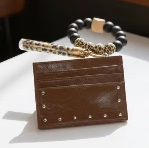 Brown Card Holder Wallet Beaded Leopard Wristlet Keychain thumbnail 1