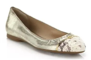 Tory Burch Size 9 Bar Logo Ballet Flat Champagne Natural Odyssey Karajah‎ Print thumbnail 1