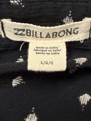 Billabong Black White Print Tie Front Button Down Cropped Blouse Large thumbnail 7