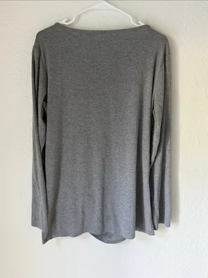 Gray Long-Sleeve Twist-Hem Top with V-Neck and Crisscross Detail Size Large thumbnail 6
