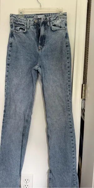 Zara Light Blue Distressed Split Hem Jeans thumbnail 1