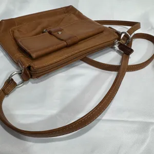 Fossil Genuine Leather Tan Crossbody Bag Ring Detail Front Pocket Womens thumbnail 9