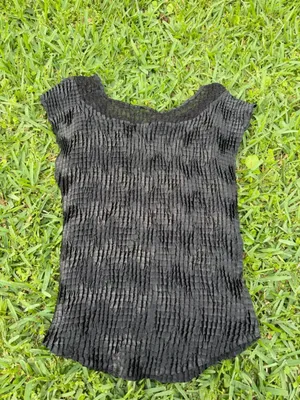 Vintage Nicola Black Crinkle Stretch Top Lace Neckline Size M thumbnail 6