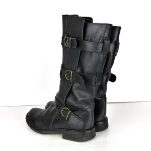 Steve Madden Buck Boots Womens 7.5 Black Leather Triple Buckle Moto Biker Y2K thumbnail 5