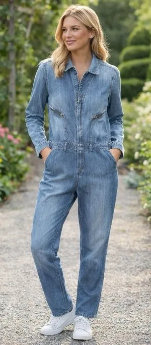 Driftwood‎ Blue Denim Jumpsuit 100% Cotton One-Piece Coveralls Garden Comfort M thumbnail 1