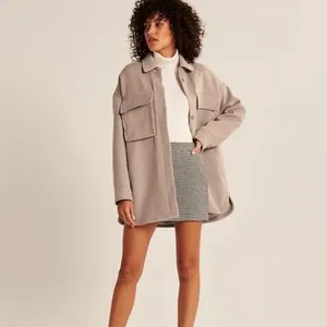 Abercrombie & Fitch Womens XS Oversized Shacket Light Beige Utility Jacket thumbnail 3