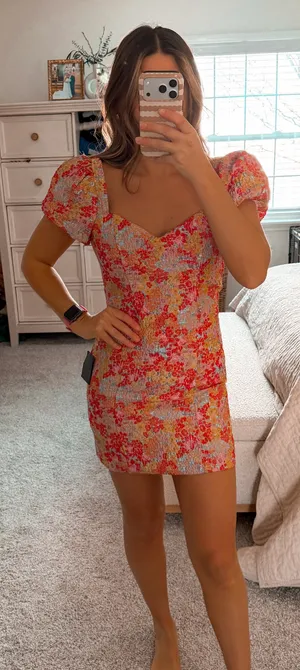 Lulus Colorful mini dress with puffy sleeves thumbnail 1