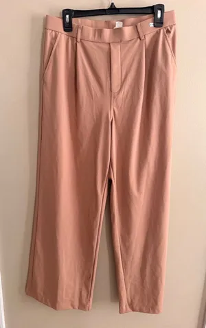 Wide-Leg Camel Trousers Womens Size L High Waist Polyester Blend Dress Pants New thumbnail 1