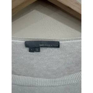 360 Sweater Womens Large White Black Striped 100% Linen Open Back‎ Knit Top thumbnail 3