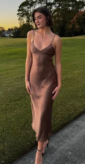 ZARA dress midi maxi satin wedding chocolate brown party cocktail thumbnail 9