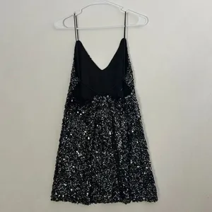 Lulus XS Black Sequin Mini Dress V Neck Sparkle Party Cocktail thumbnail 3