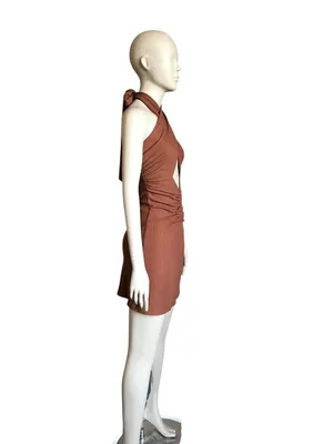 Princess Polly Brown Twist Neckline Mini Dress thumbnail 3