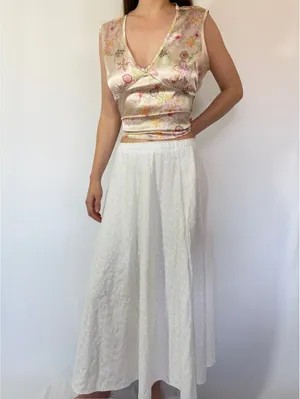 White Embroidered Broderie Anglaise Picnic Casual Vintage Maxi Skirt thumbnail 4