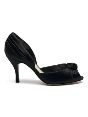 White House Black Market WHBM ❁ Satin Knot Peep Toe D’Orsay Heels ❁ Black 6M ❁ thumbnail 2