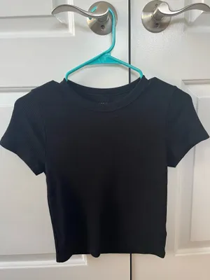 American Eagle Black Waffle Knit Tee Shirt thumbnail 1