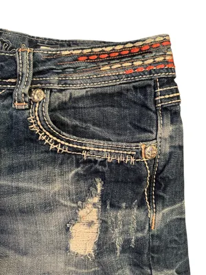 Miss Me Y2K Distressed Denim Shorts Size 30- Embroidered Waistband- EUC Vintage thumbnail 3