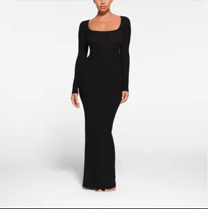 SKIMS Black Long-Sleeve Scoop-Neck Maxi Dress thumbnail 2