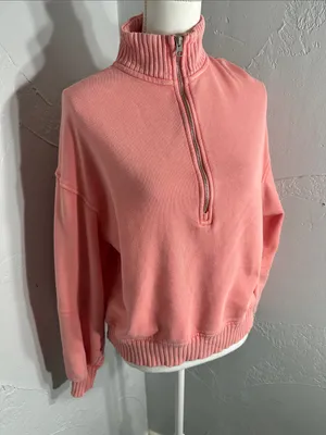 aerie Coral Half-Zip Cropped Sweatshirt thumbnail 3