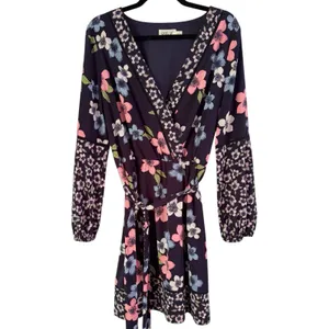 Eliza J Blue Faux Wrap Floral Puff Sleeve Dress Size 12 thumbnail 2