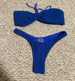 White Fox Hello Sunshine Bandeau Bikini Top Electric Blue Thong- Size Medium/XL thumbnail 1