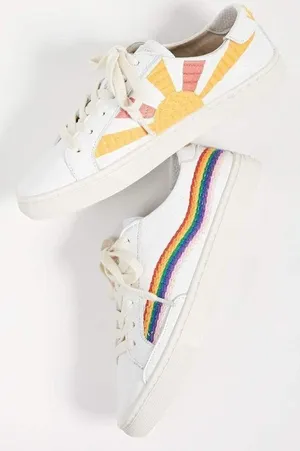 Soludos x Lockhart Embroidery Ibiza Sneakers Rainbow Wave Sun White (Size 8.5) thumbnail 1