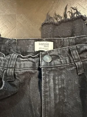 Kensie Washed Black High-Rise Wide Leg Jeans with Frayed Hem thumbnail 2