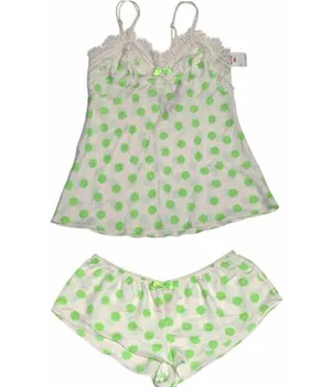 Betsey Johnson Intimates Green Dot Silky Luxe 2-Piece Pajama Short Set Small NEW thumbnail 2