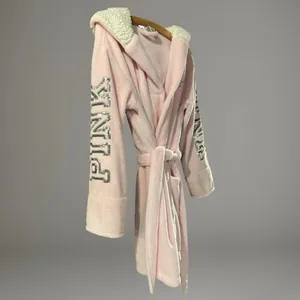 Victoria’s Secret PINK Plush Robe Sequin Logo Sherpa Hood XS/S Spa Bathrobe thumbnail 4