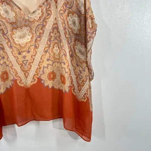 Maeve Anthropologie Nalina 100% Silk Blouse Large Orange Paisley Boho Kimono Top thumbnail 8