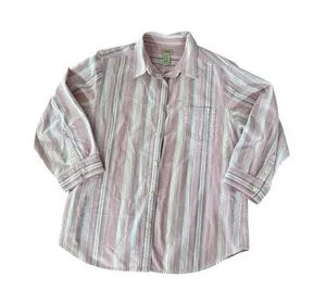 LL Bean Women XL Stripe 3/4 Cotton Retro Utility Pink Outdoor Blouse Preppy thumbnail 1
