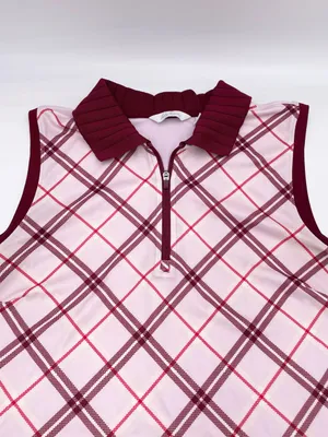 Lady Hagen Women's Sleeveless Golf Polo Top Size XS Red Pink Argyle Plaid Preppy thumbnail 3