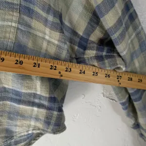 American Eagle Outfitters Plaid Cropped Shirt Jacket Hoodie Blue‎ Green Womens L thumbnail 5