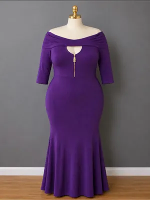 Royal Purple solid off the shoulder long dress. 1X/ PTP: 20 (40) - NWOT thumbnail 4