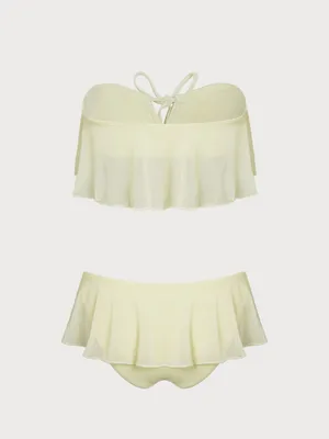 Samiol Light Yellow Bandeau Ruffle Mesh Skirt Bikini Set thumbnail 7