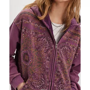 Found for Free People Motif Full Zip Hoodie in Vintage Purple Sz L NWT $220R thumbnail 4