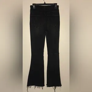 RISEN- Flare High Waist Black Pull On Distressed Vintage Look Raw Hem Jeans- S thumbnail 3