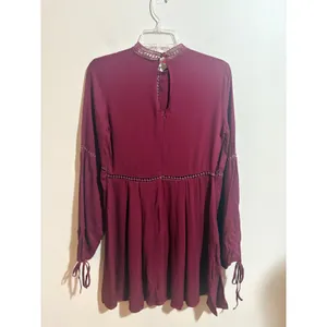 Sage The Label Mini Dress Womens S Burgundy Excellent Boho Lace Embroidered thumbnail 14