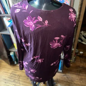 Daniel Rainn XL purple floral v-neck flowy boho blouse thumbnail 2