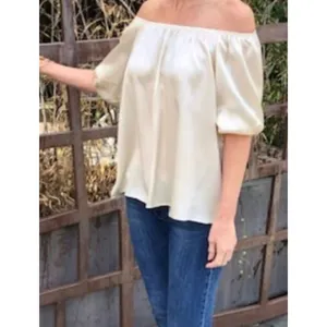 AUM COUTURE 100% Silk Blouse -Off the Shoulder Feature M thumbnail 8