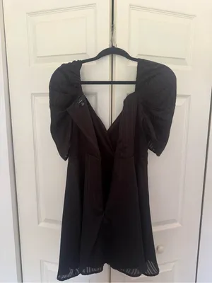 Lulus Dance After Dark Black Satin Striped Skater Dress Sweetheart Size Small thumbnail 5